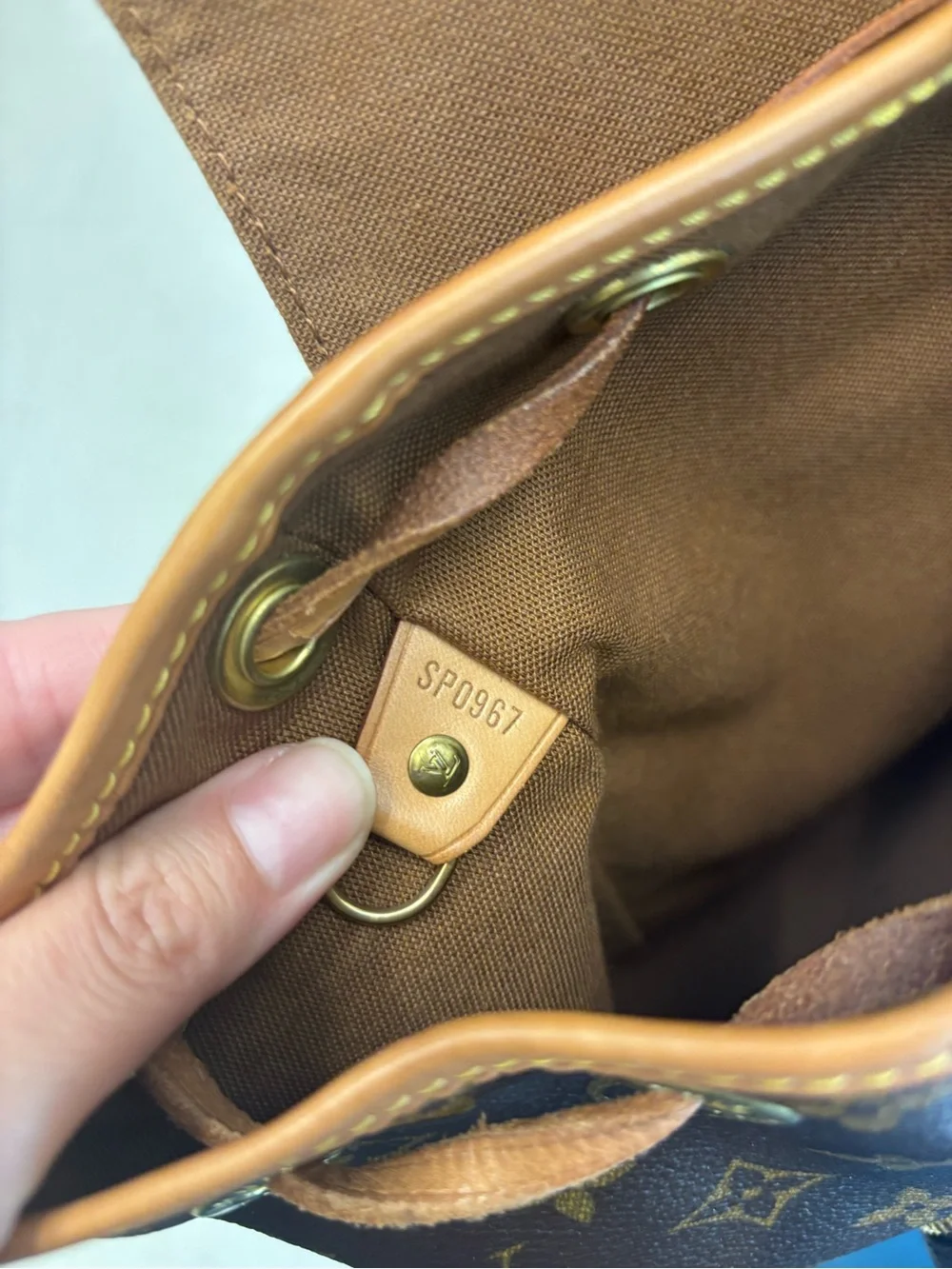 Louis Vuitton Brown Monogram Canvas Drawstring Backpack with Tan Trim
